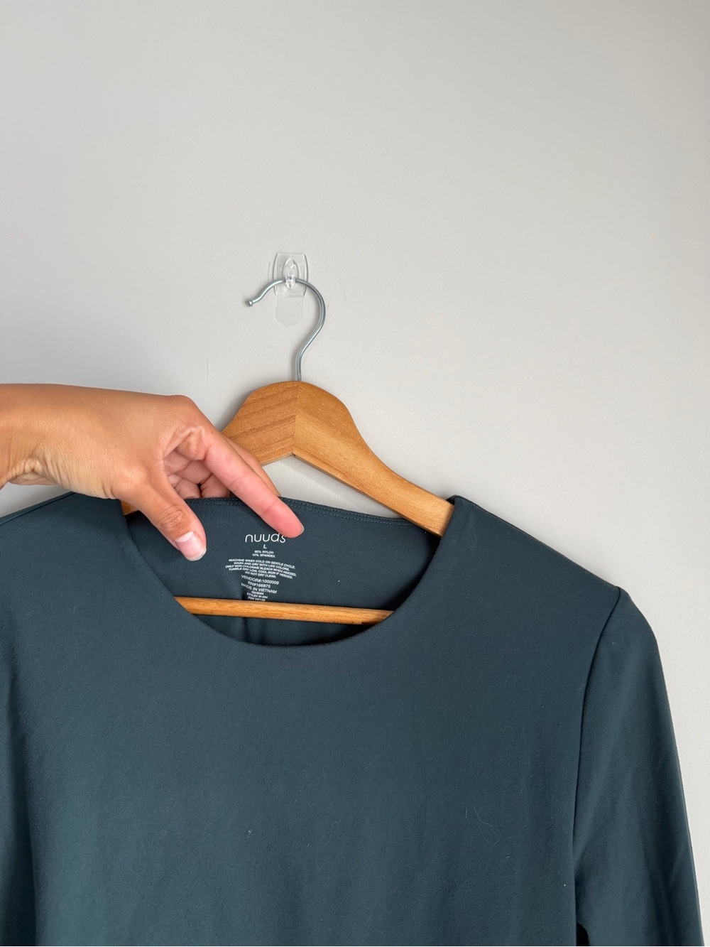 nuuds Dark Teal Long Sleeve Crew Bodysuit Fall Layering Bodysuit - Picture 3 of 4